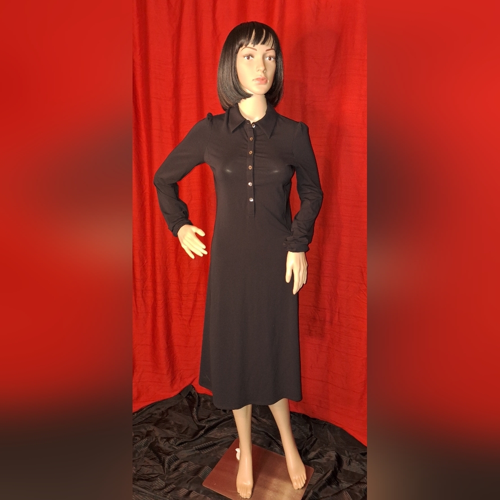 NWT / J. CREW /LONGSLEEVE BLACK  MIDI DRESS / SMALL